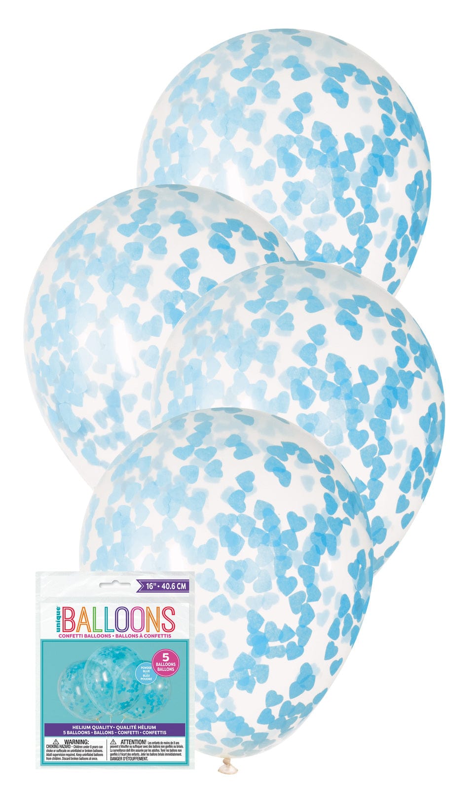 40 cm latex blöðrur með ljósbláu hjarta confetti -  5stk