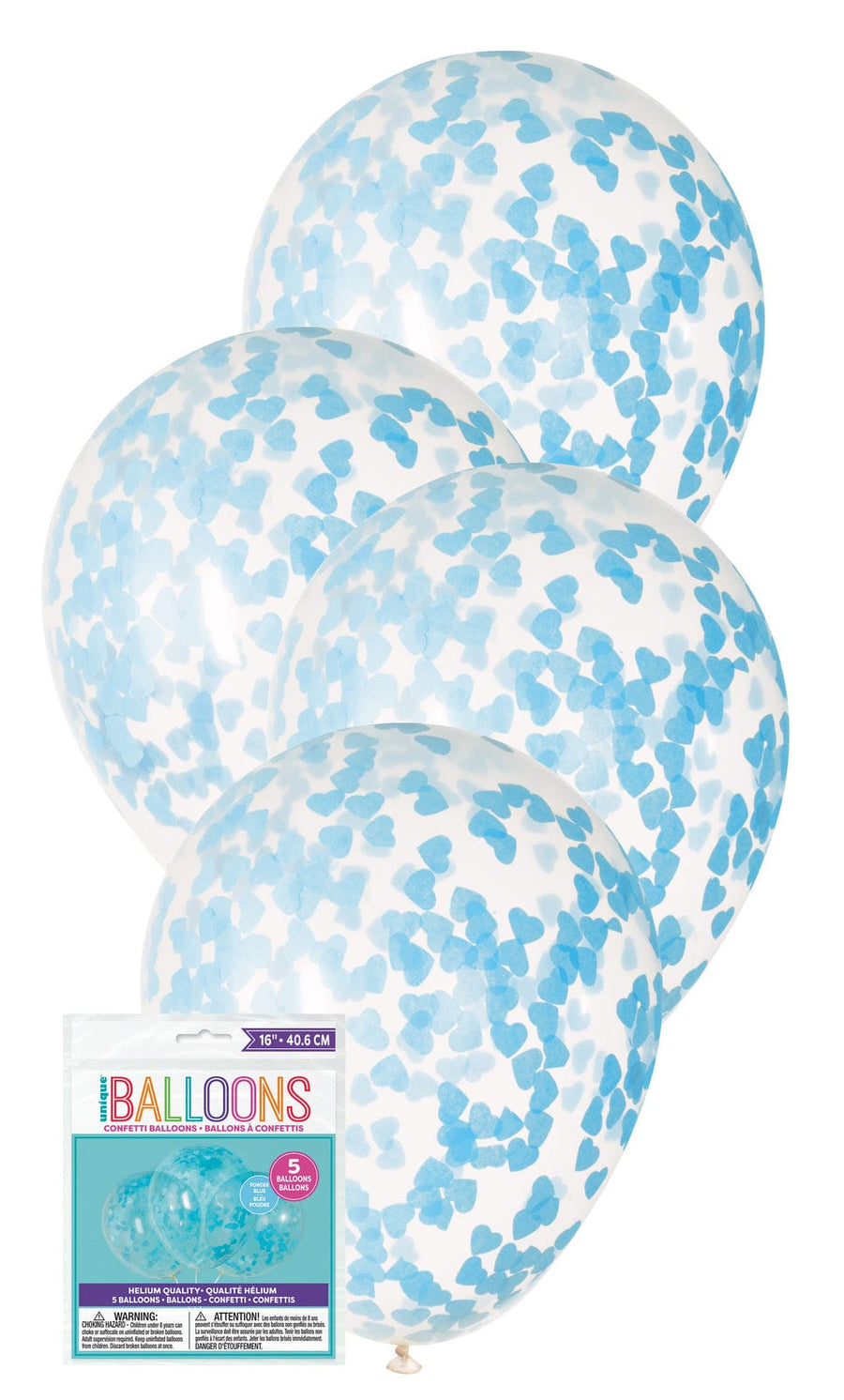 40 cm latex blöðrur með ljósbláu hjarta confetti -  5stk
