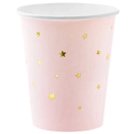 Ljósbleik glös með gylltum stjörnum-6stk í pakka 260ml