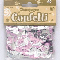 Confetti kampavínsflöskur og glös- bleik og silfur- 14g