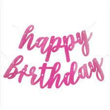 Bleik glimmer "happy birthday" fánalengja- 83cm