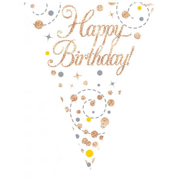 Stór rósagyllt "Happy birthday" fánalengja- 3.9m