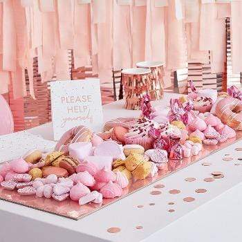 Rósagylltur bakki  með servíettum, confetti og skilti