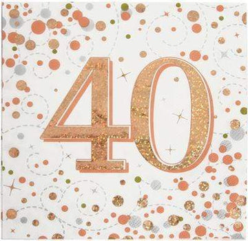 Rósagylltar 40 ára afmælis matarservíettur  16 stk