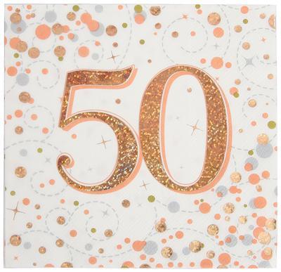 Rósagylltar 50 ára afmælis matarservíettur  16 stk