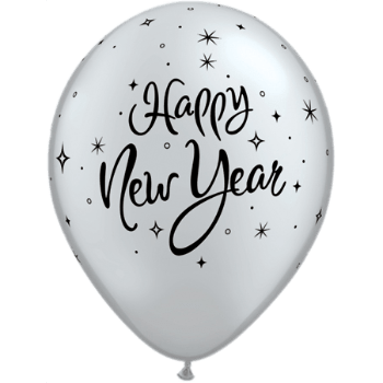 Silfur  "Happy New Year" latex blaðra - 28cm