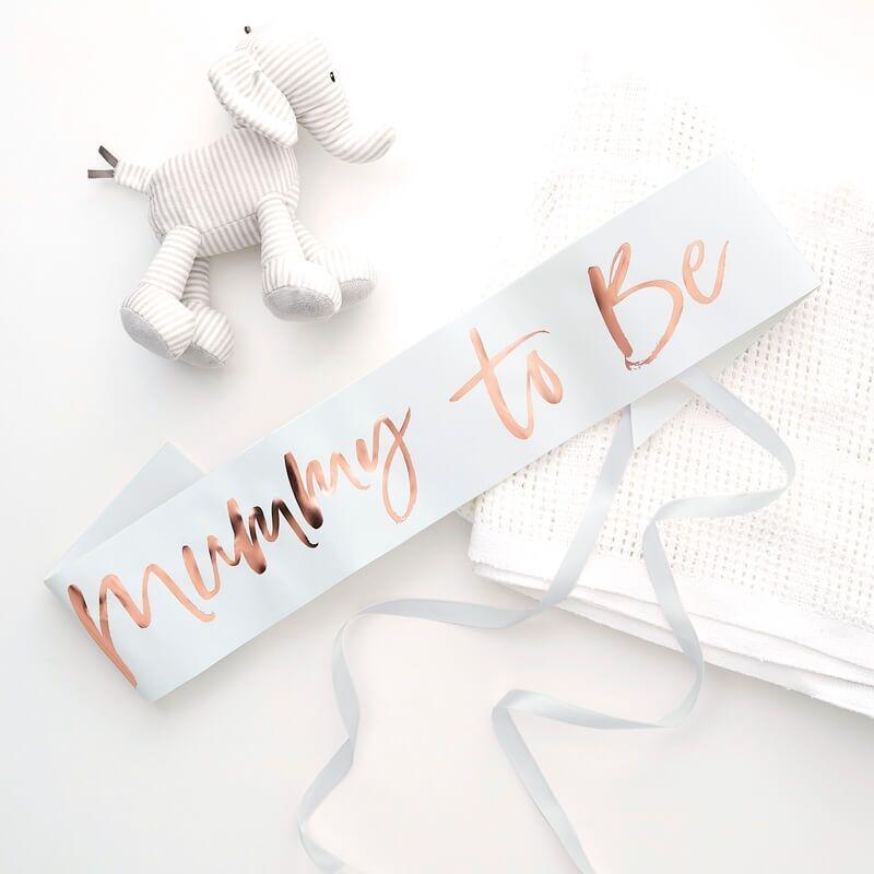 Hvítur og rósagylltur "Mummy to be" borði