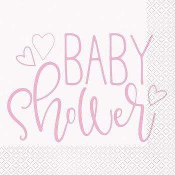 Bleikar “Baby shower” matarservíettur 16 stk